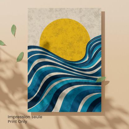 Affiche Soleil & Vagues – Style Bauhaus Abstrait | Poster graphique moderne | Décoration murale design minimaliste
