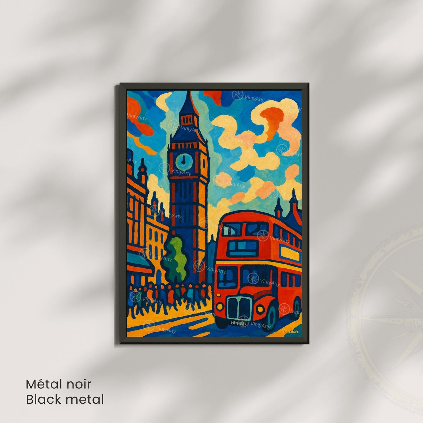 Affiche Londres – Big Ben & Bus Rouge | Poster peinture colorée style moderne | Déco murale britannique | Avec ou sans cadre