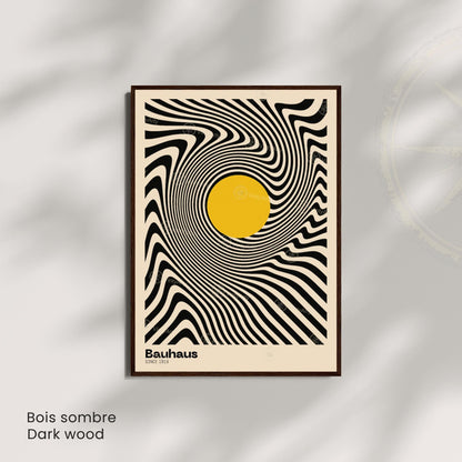 Affiche Bauhaus – Design optique noir et blanc avec cercle jaune | Poster abstrait moderne | Avec ou sans cadre