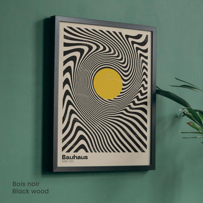 Affiche Bauhaus – Design optique noir et blanc avec cercle jaune | Poster abstrait moderne | Avec ou sans cadre