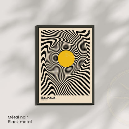 Affiche Bauhaus – Design optique noir et blanc avec cercle jaune | Poster abstrait moderne | Avec ou sans cadre