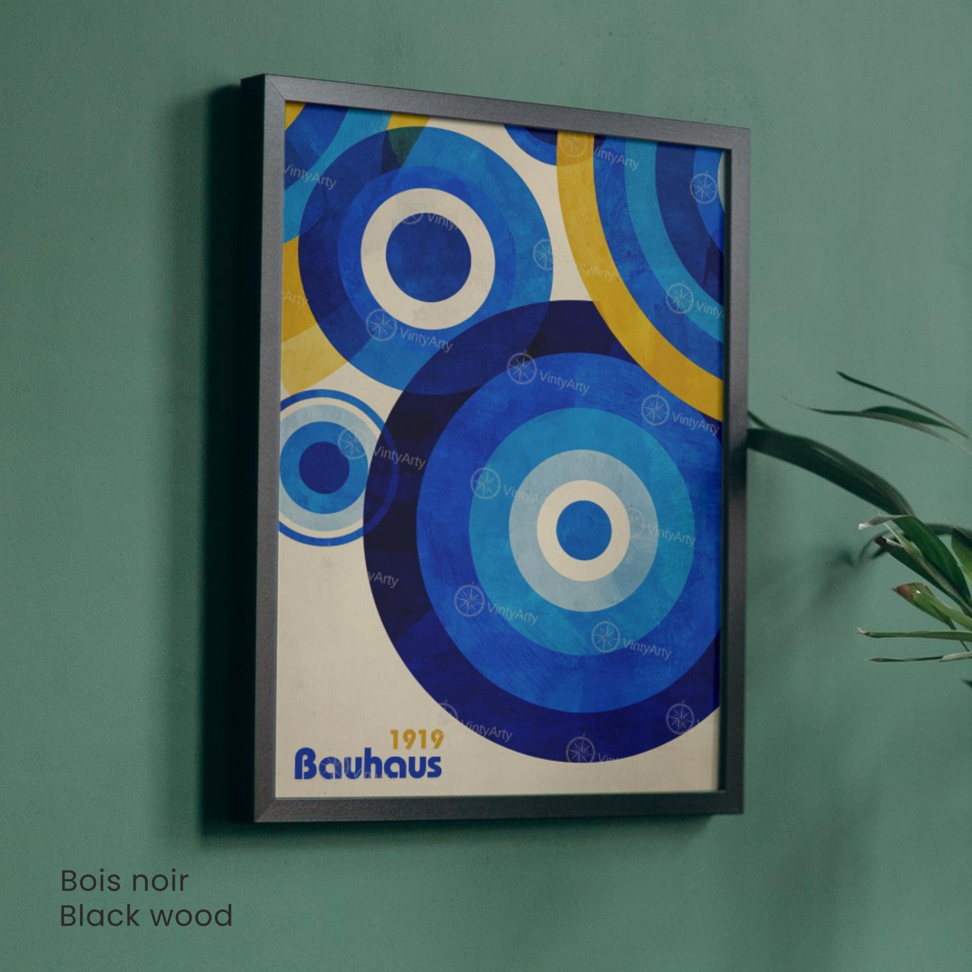 Affiche Bauhaus – Cercles bleus et jaunes | Poster géométrique abstrait moderne | Avec ou sans cadre