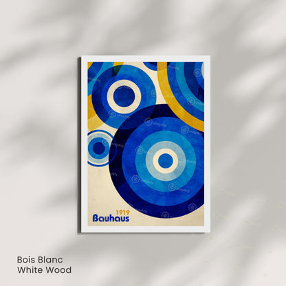 Affiche Bauhaus – Cercles bleus et jaunes | Poster géométrique abstrait moderne | Avec ou sans cadre