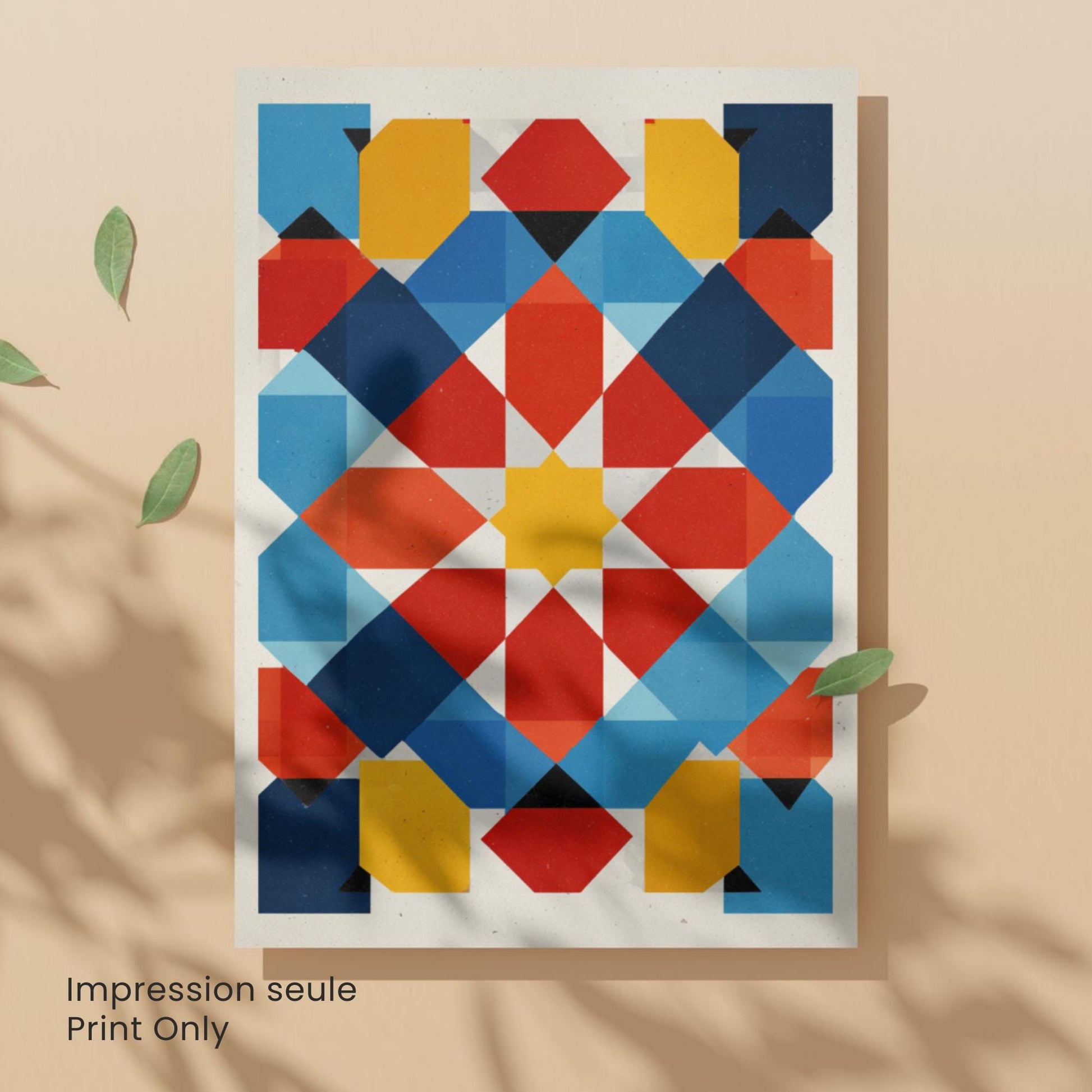 Affiche géométrique Bauhaus & art islamique | Poster abstrait moderne rouge bleu jaune | Décoration murale design