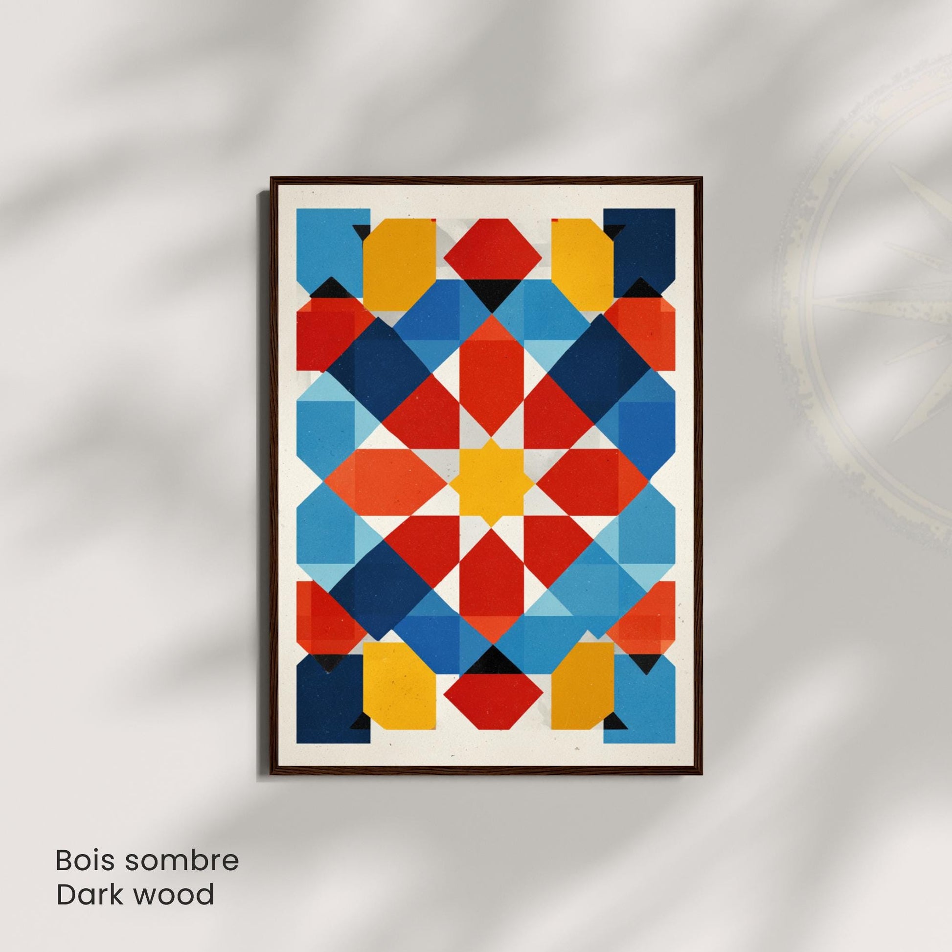 Affiche géométrique Bauhaus & art islamique | Poster abstrait moderne rouge bleu jaune | Décoration murale design