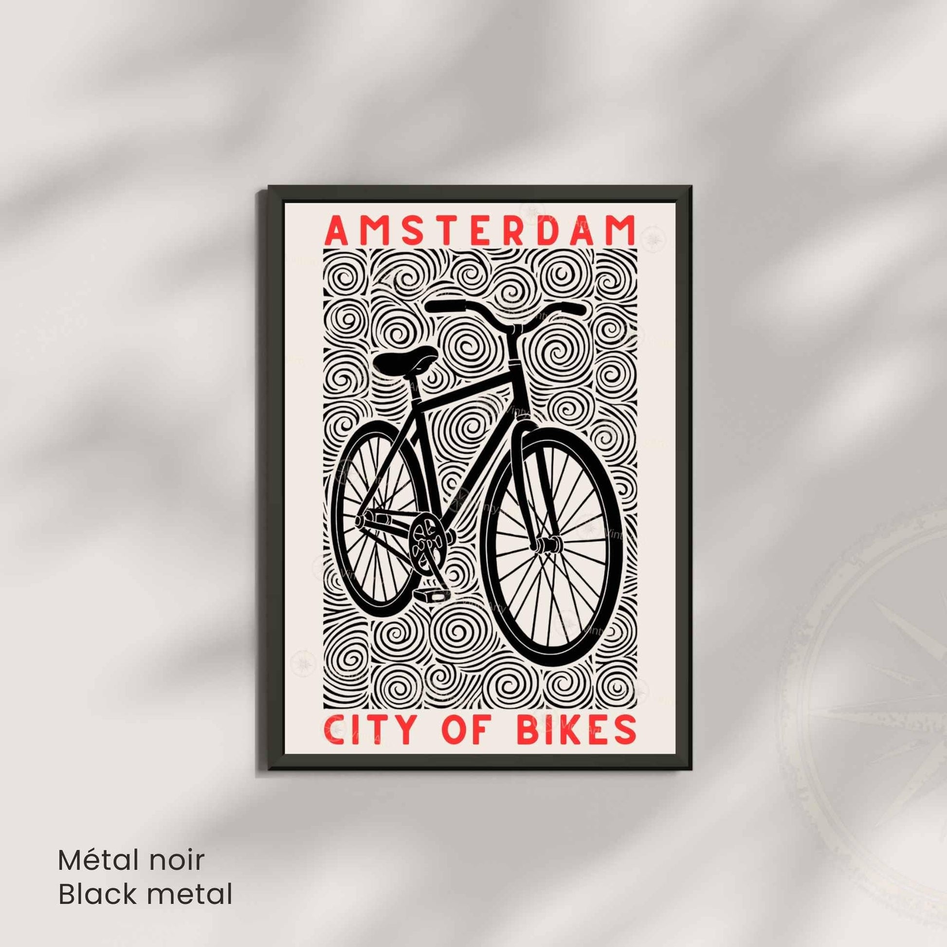 Affiche Amsterdam "City of Bikes" | Poster vélo linogravure noir et blanc | Décoration murale voyage & cyclisme