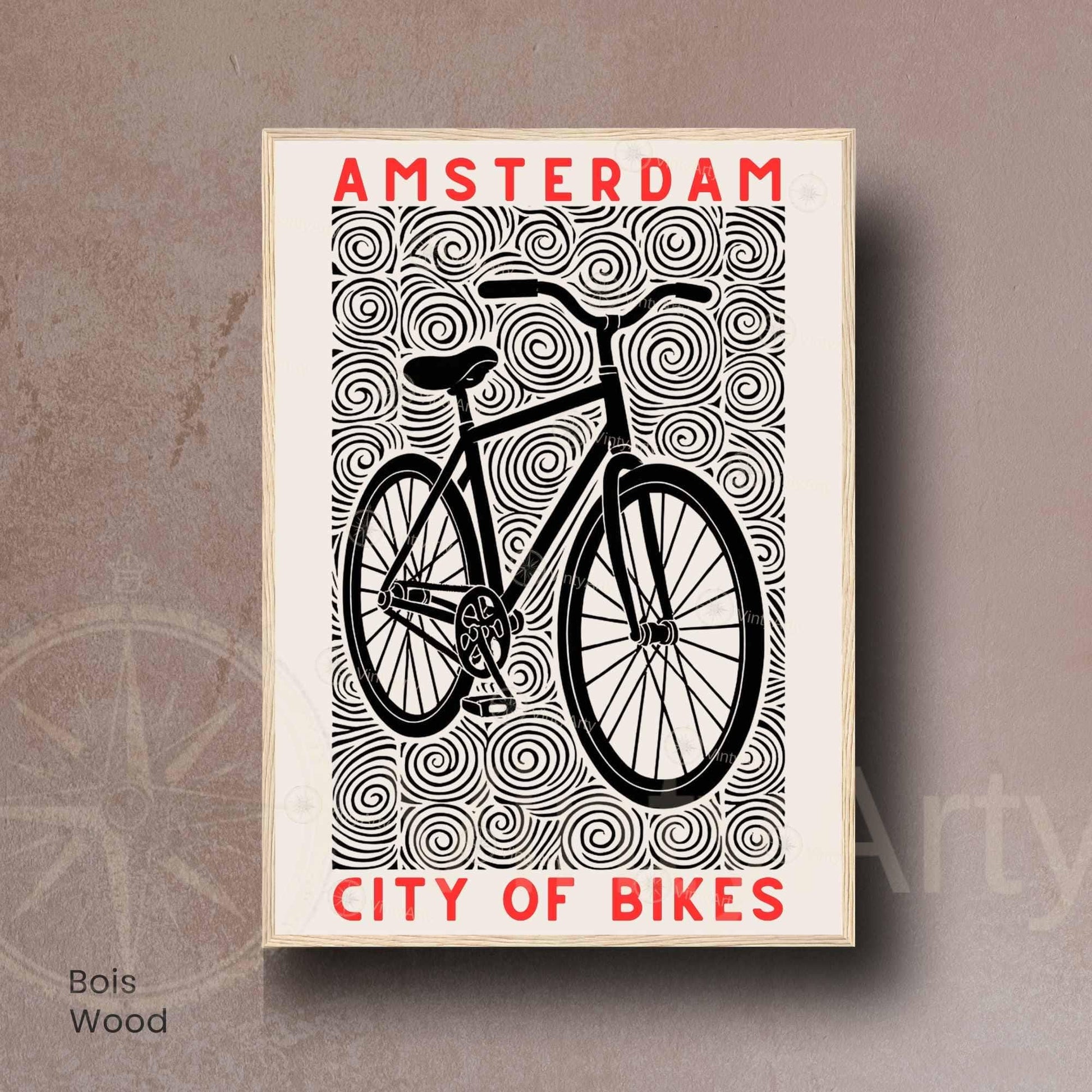 Affiche Amsterdam "City of Bikes" | Poster vélo linogravure noir et blanc | Décoration murale voyage & cyclisme