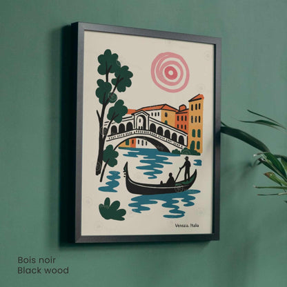 Affiche Venise – Pont du Rialto & Gondole | Poster voyage Italie style Matisse moderne | Décoration murale Venezia