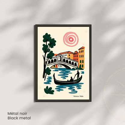 Affiche Venise – Pont du Rialto & Gondole | Poster voyage Italie style Matisse moderne | Décoration murale Venezia