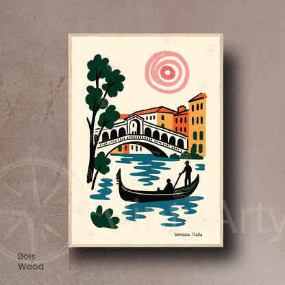 Affiche Venise – Pont du Rialto & Gondole | Poster voyage Italie style Matisse moderne | Décoration murale Venezia