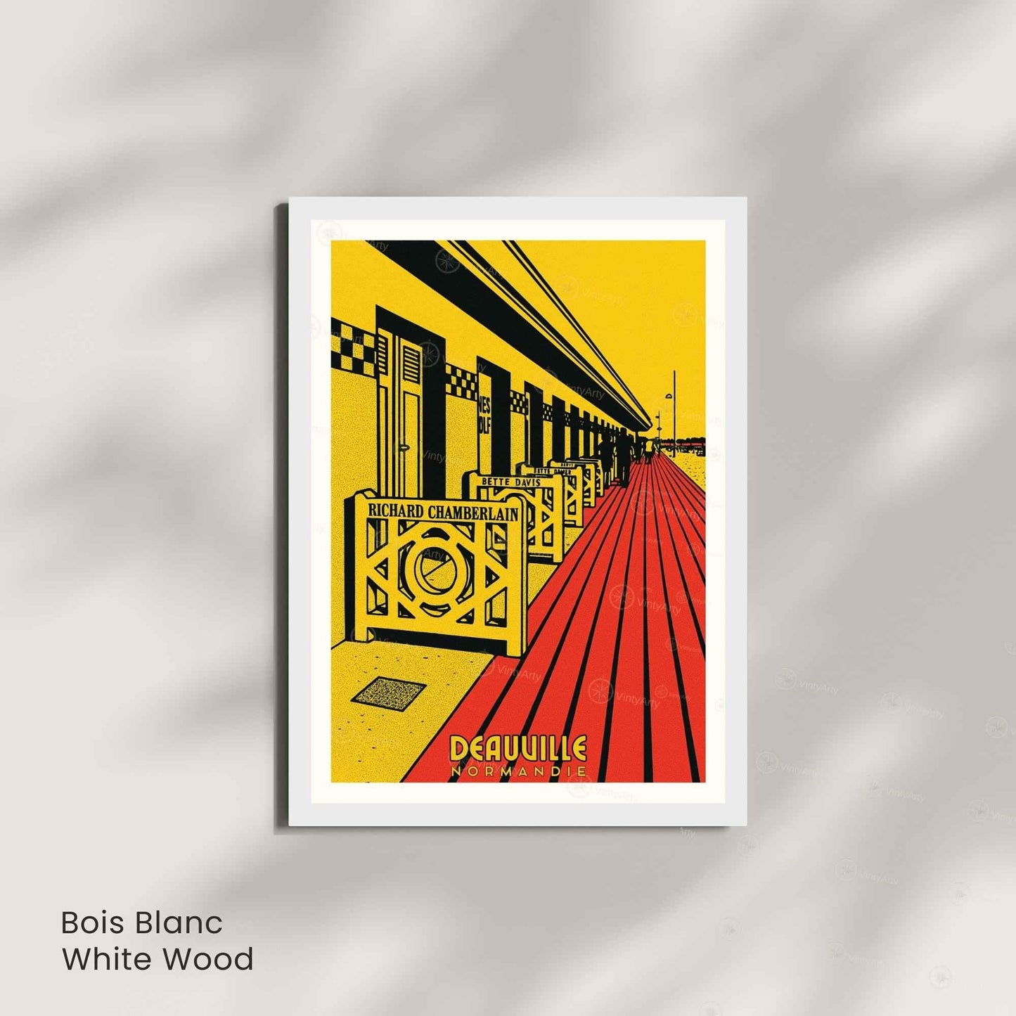 Affiche Deauville Les Planches – Poster vintage Normandie pop art rétro, décoration murale chic, cabines de plage, idée cadeau