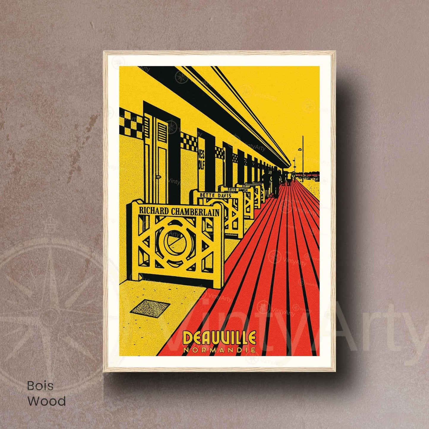 Affiche Deauville Les Planches – Poster vintage Normandie pop art rétro, décoration murale chic, cabines de plage, idée cadeau