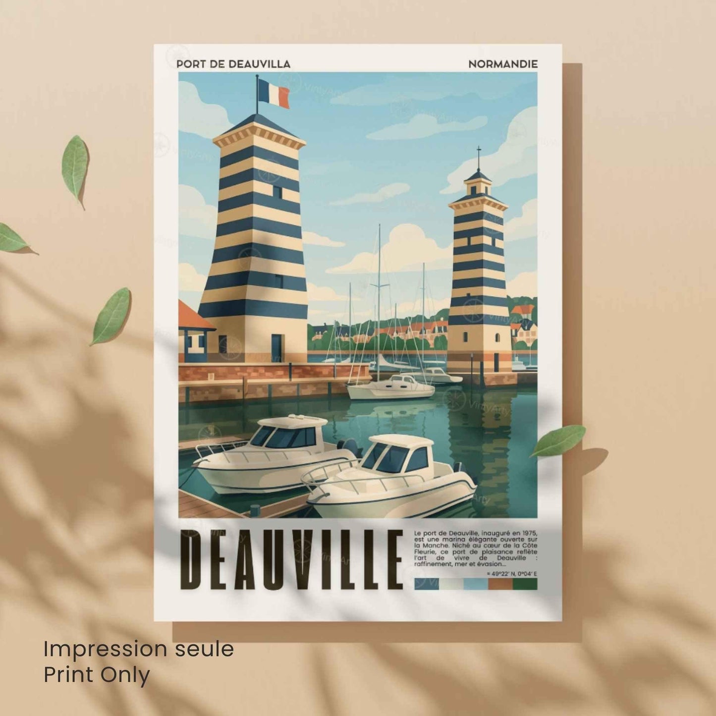 Affiche Deauville Port – Poster vintage Normandie, illustration rétro marine, décoration murale bord de mer, idée cadeau voyage
