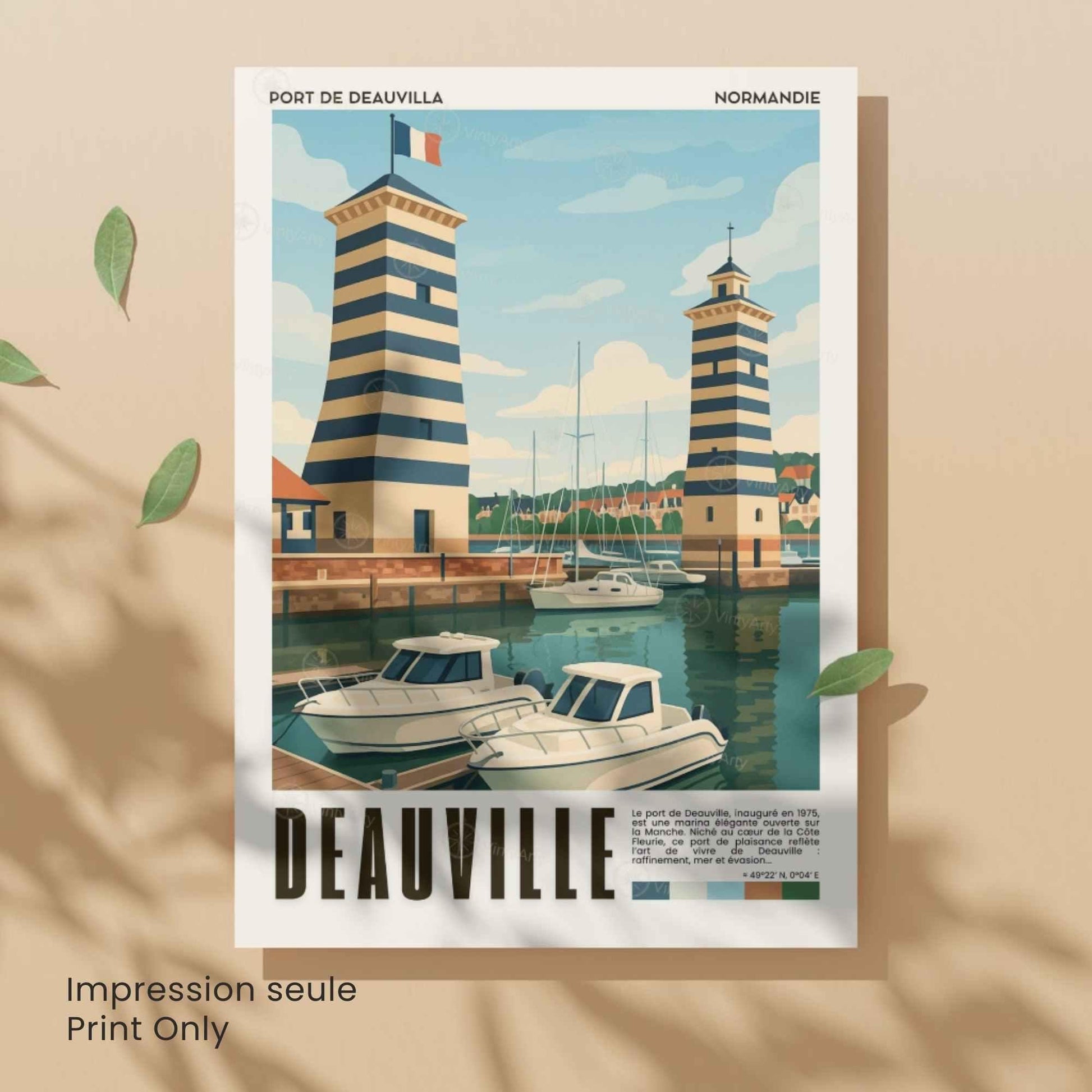 Affiche Deauville Port – Poster vintage Normandie, illustration rétro marine, décoration murale bord de mer, idée cadeau voyage