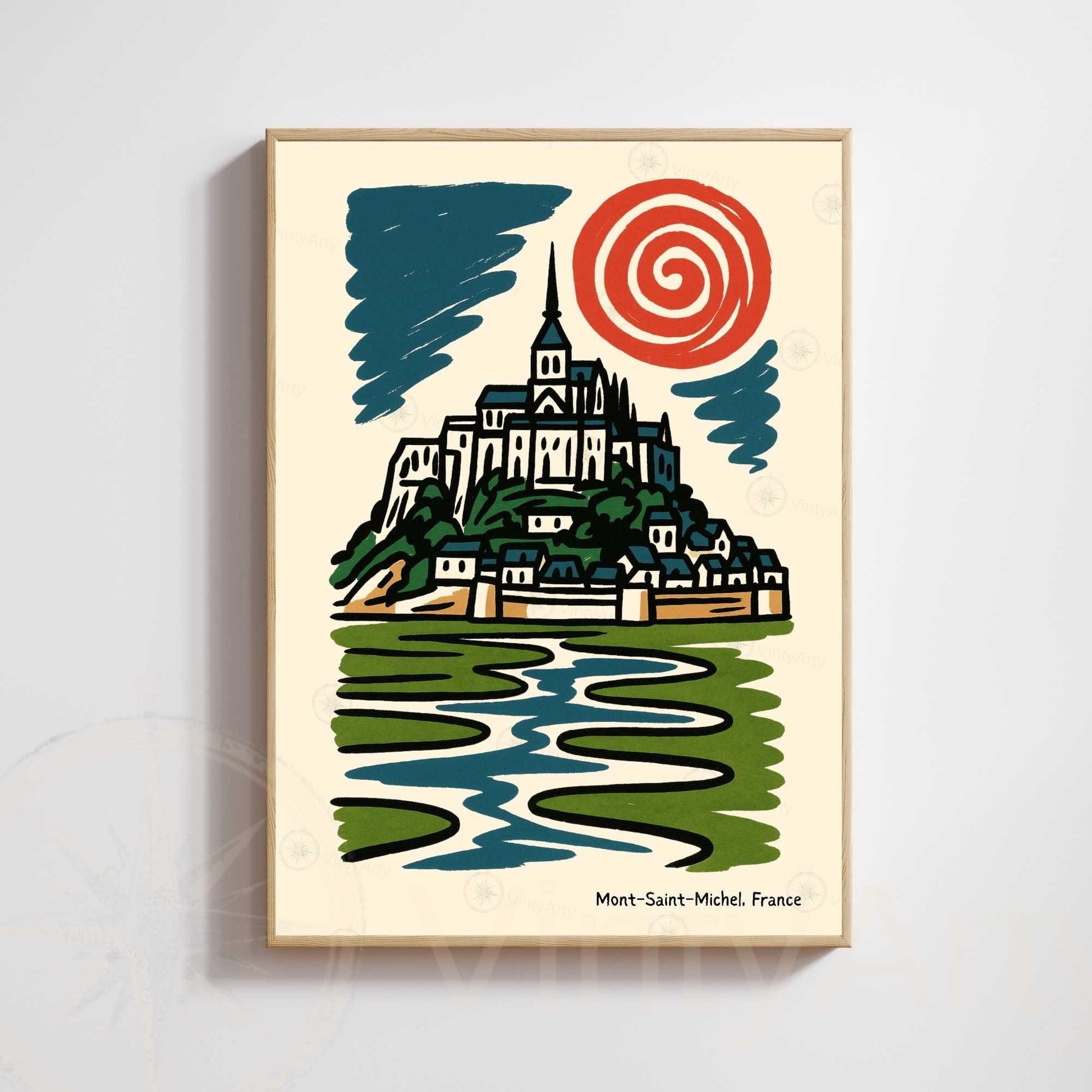 Affiche Mont-Saint-Michel – Poster rétro vintage France, décoration murale artistique Normandie, idée cadeau voyage