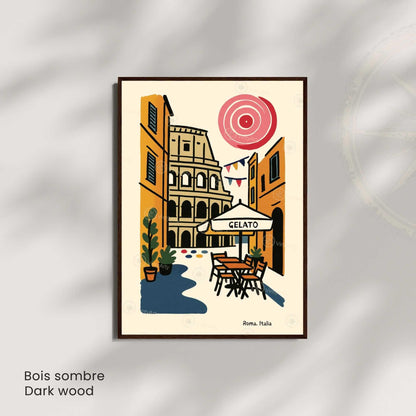 Affiche Rome – Poster rétro vintage Colisée Italie, décoration murale artistique, idée cadeau voyage, impression seule ou encadrée