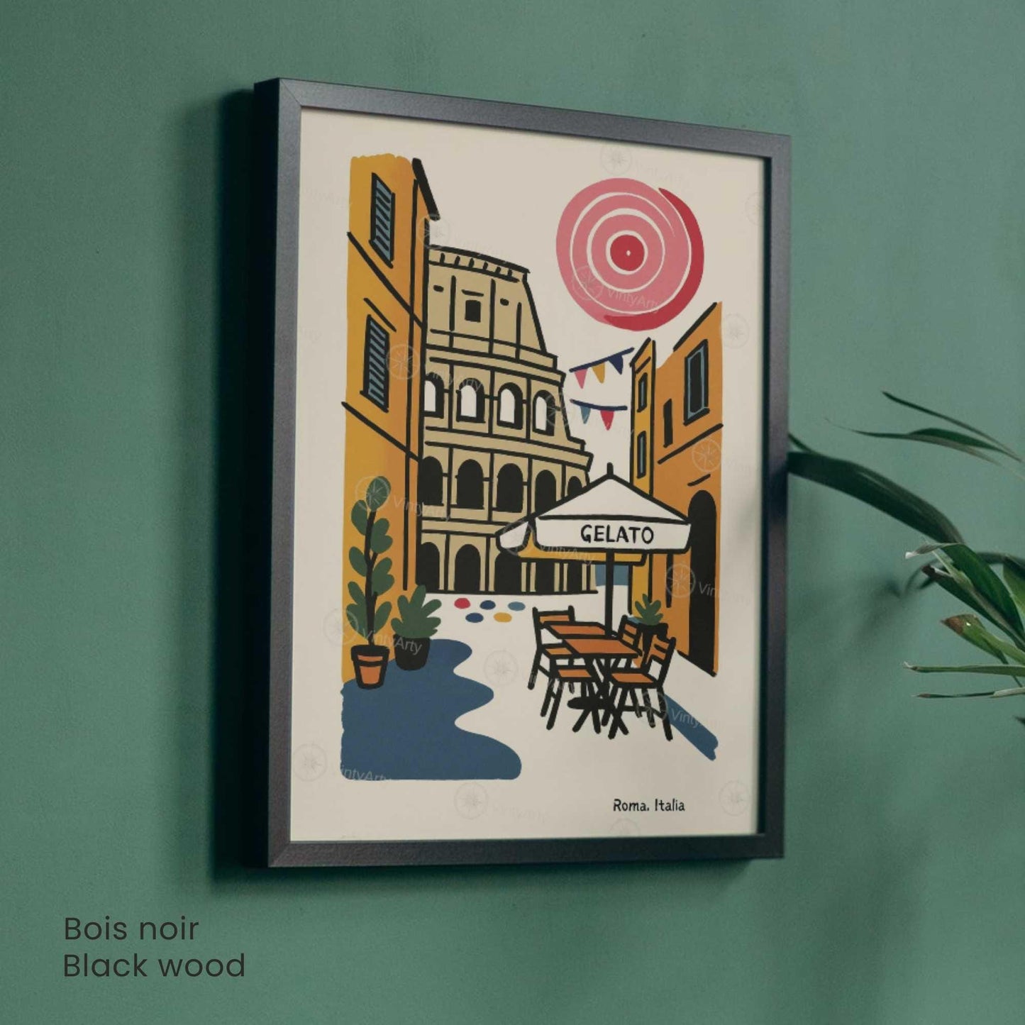 Affiche Rome – Poster rétro vintage Colisée Italie, décoration murale artistique, idée cadeau voyage, impression seule ou encadrée