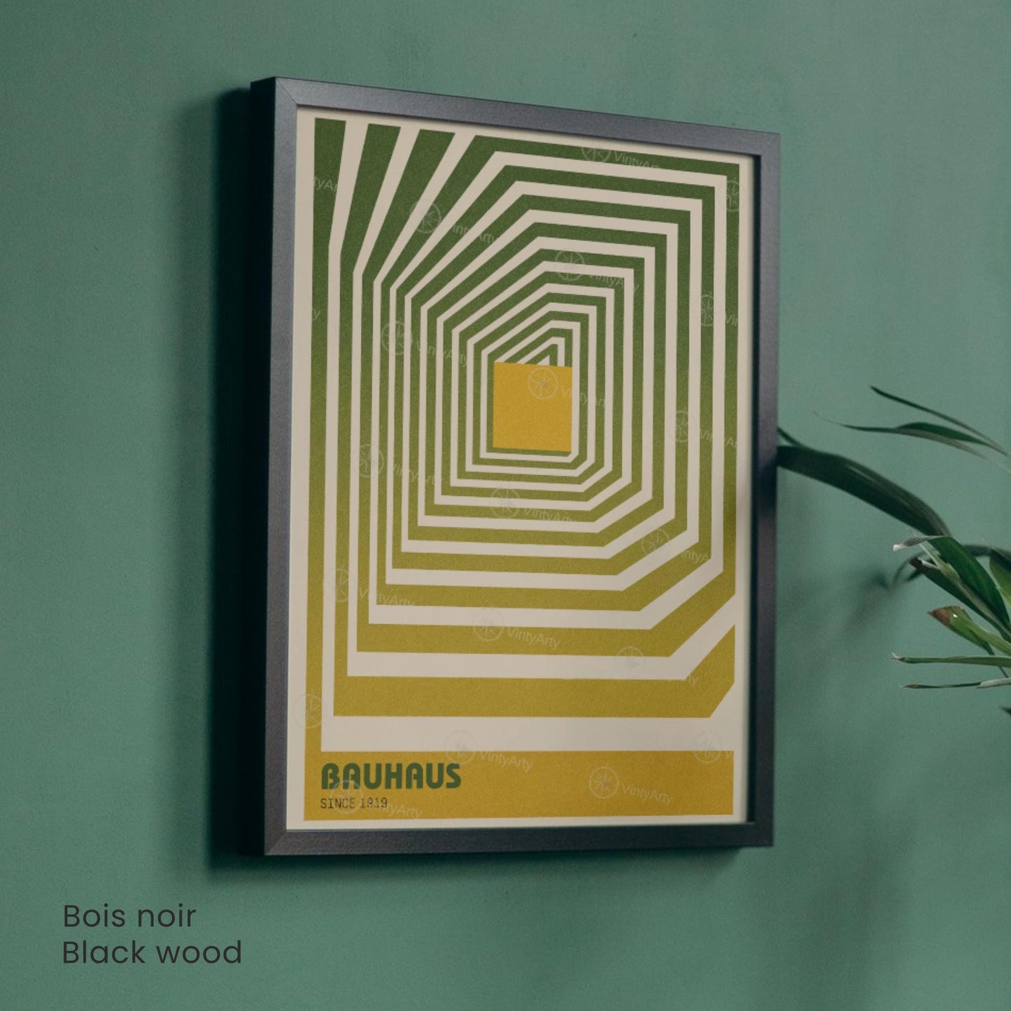Affiche Bauhaus géométrique – Poster abstrait vert et jaune, déco murale moderne