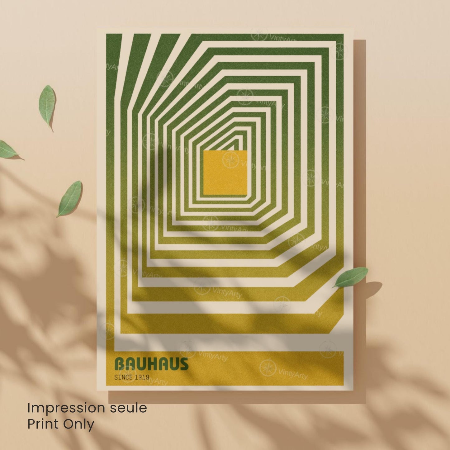 Affiche Bauhaus géométrique – Poster abstrait vert et jaune, déco murale moderne
