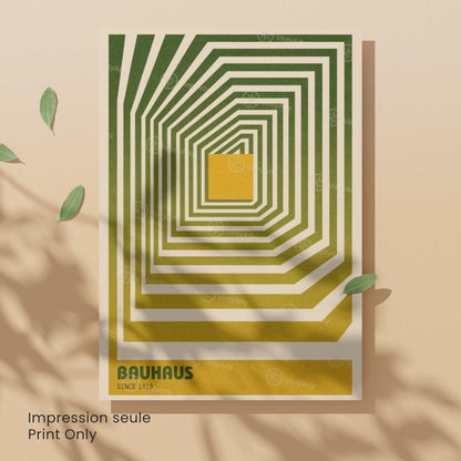 Affiche Bauhaus géométrique – Poster abstrait vert et jaune, déco murale moderne