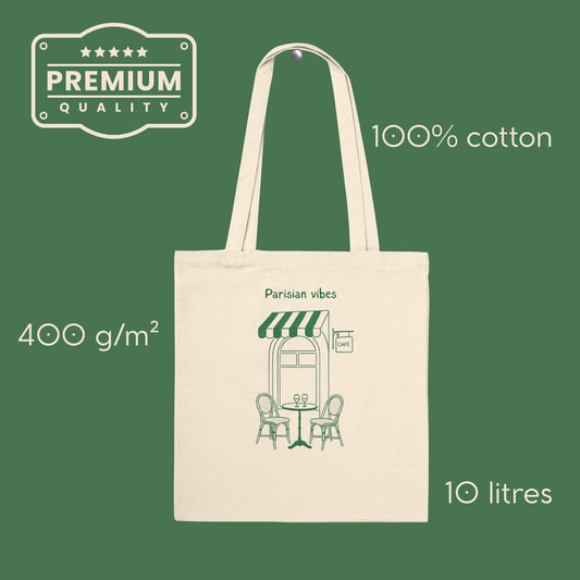 Tote Bag Premium Café Parisien - Tote bage Éco-Responsable - 100 % coton épais 400g, 10 litres