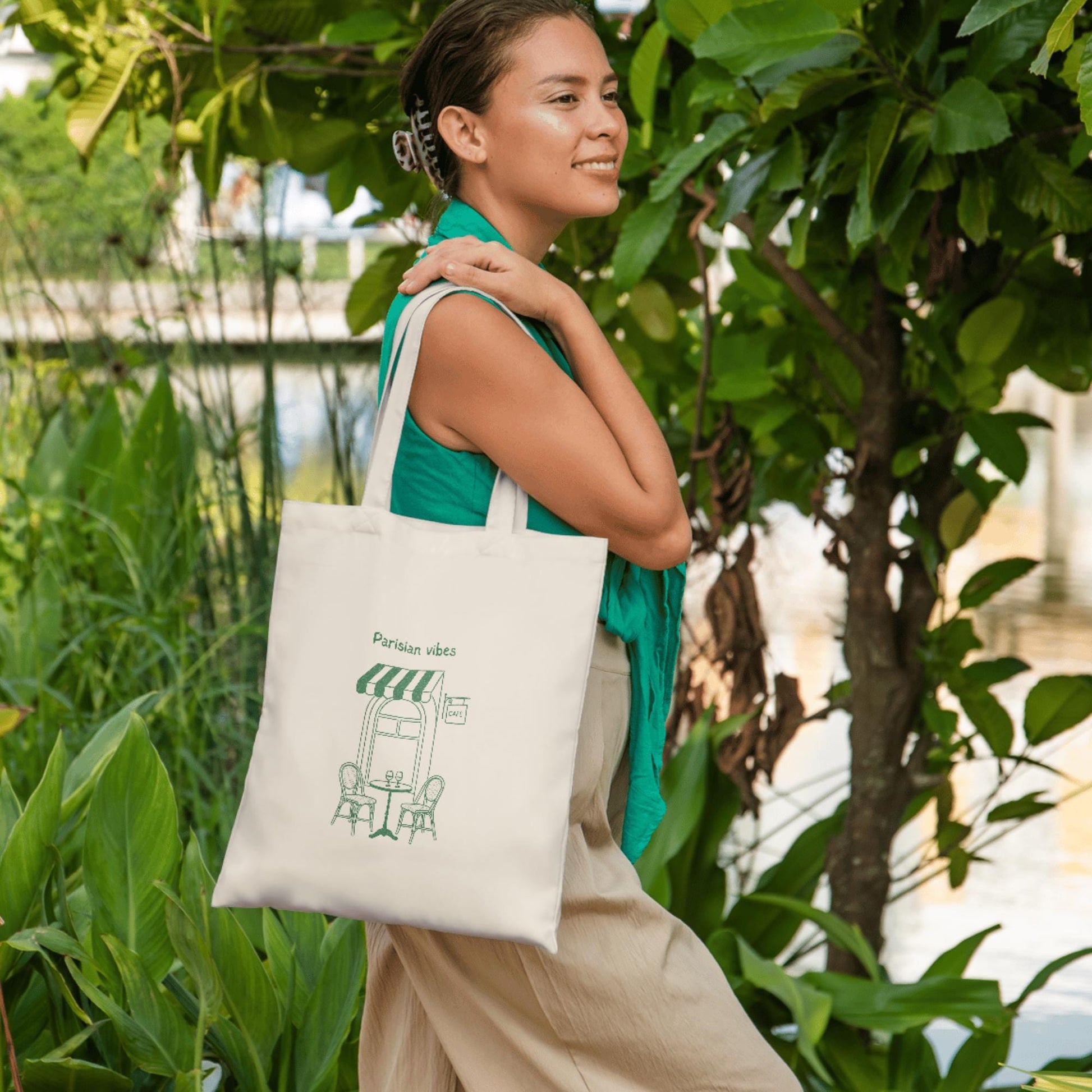 Tote Bag Premium Café Parisien - Tote bage Éco-Responsable - 100 % coton épais 400g, 10 litres