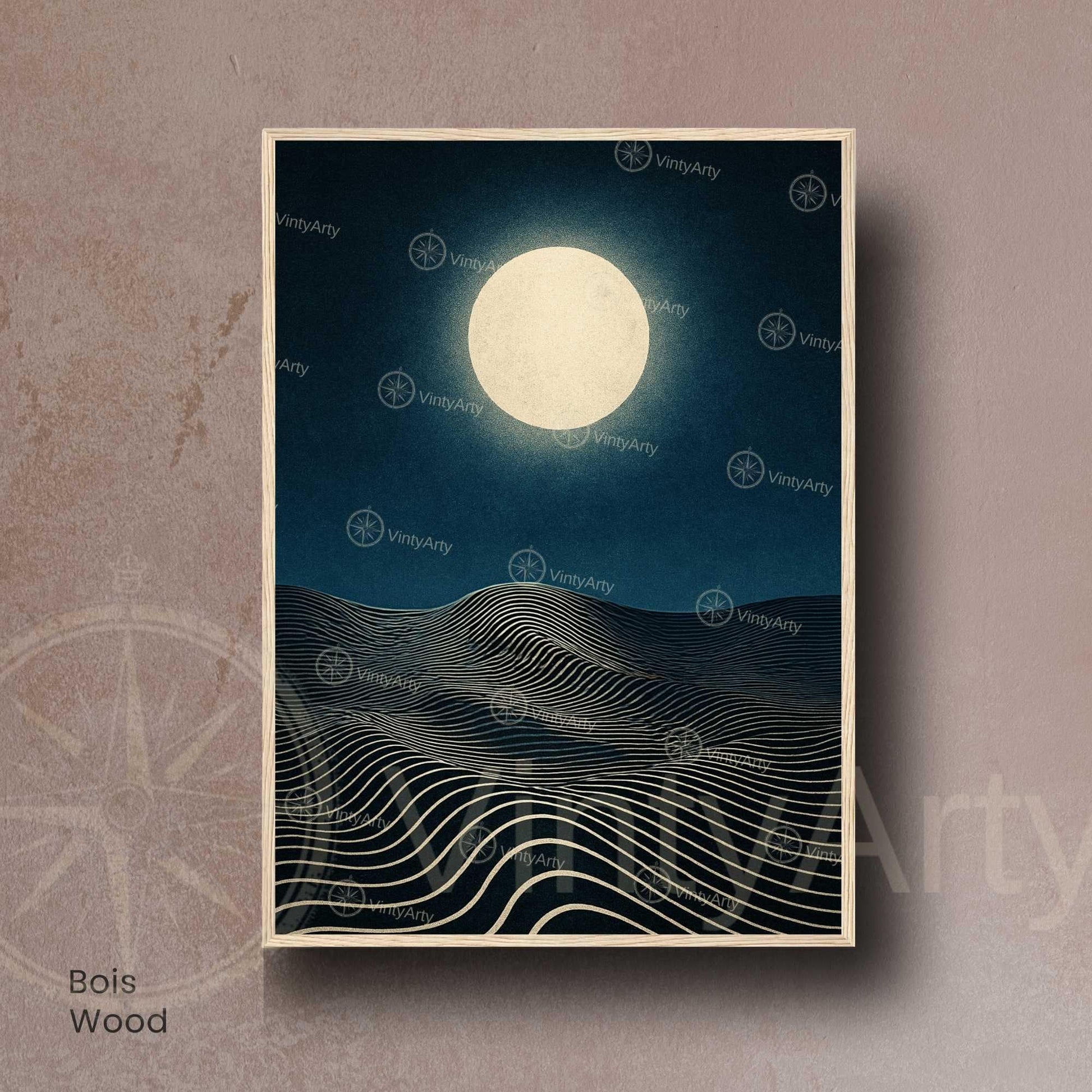 Affiche Lune Minimaliste – Poster abstrait nuit étoilée – Art mural moderne