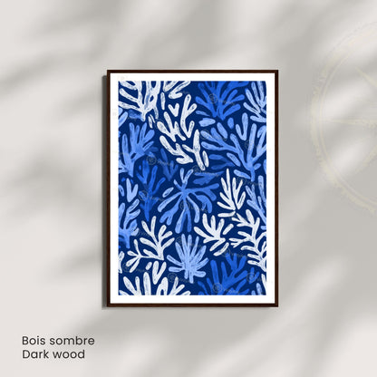 Affiche Matisse corail bleu blanc – Poster marin abstrait – Art mural moderne