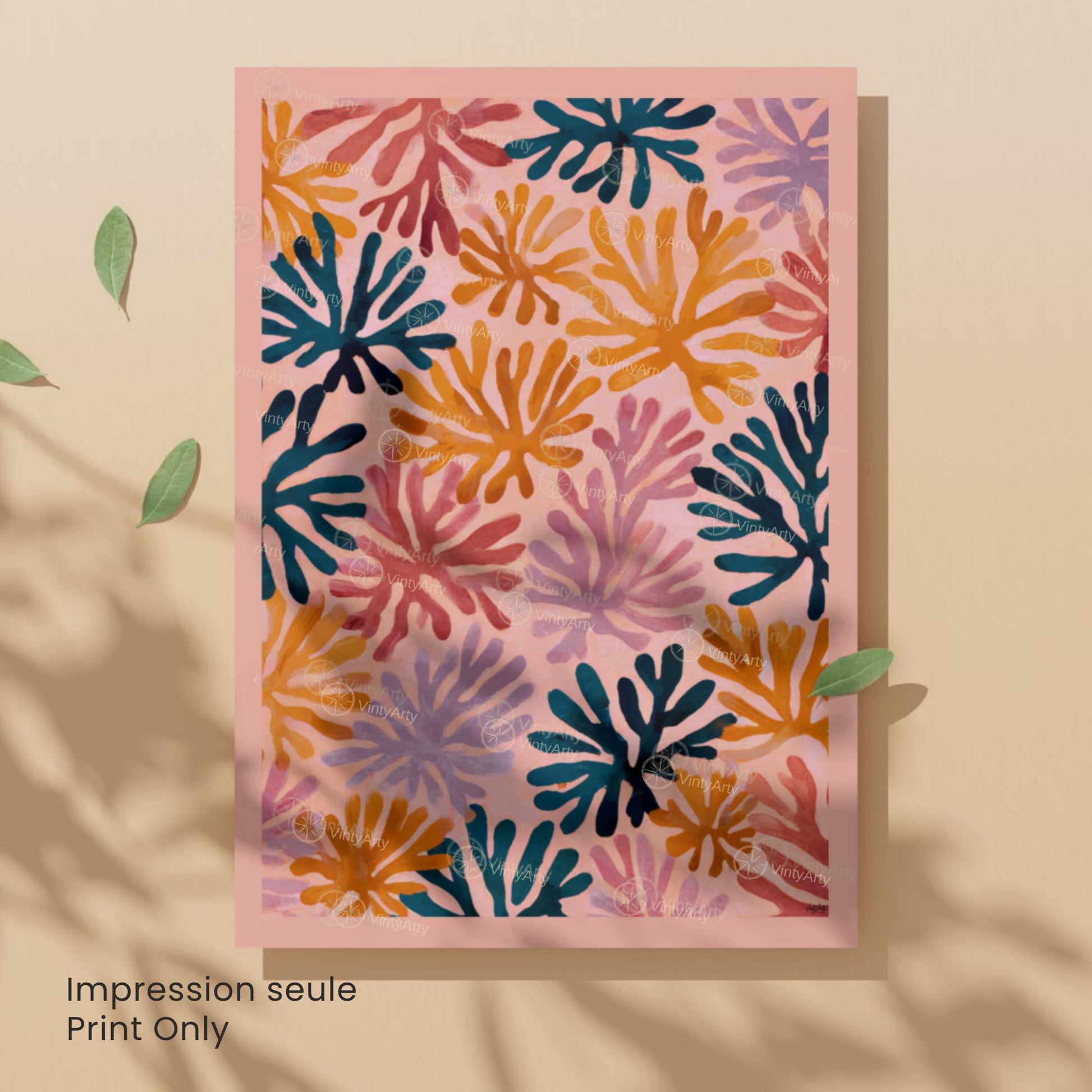 Affiche Matisse rose – Poster corail abstrait multicolore – Art mural moderne
