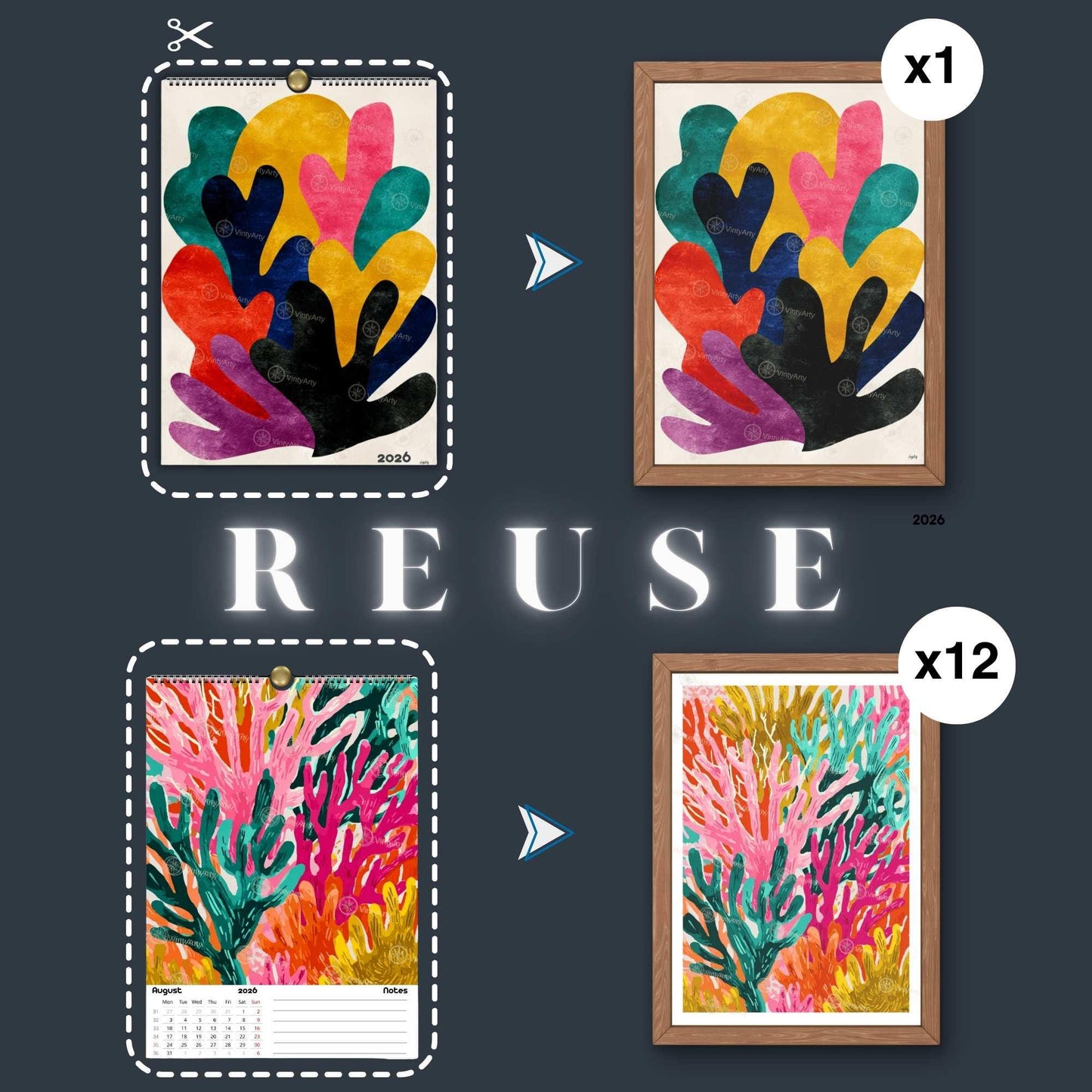Calendrier mural 2026 Corail | Calendrier Personnalisable | Papier premium & design moderne | Calendrier 2026