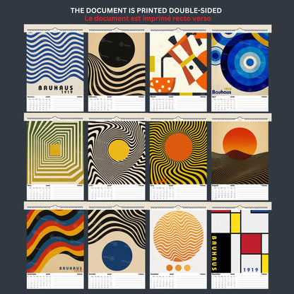 Calendrier mural 2026 Bauhaus | Illustrations Op Art réutilisables en affiches | Papier premium | Calendrier 2026