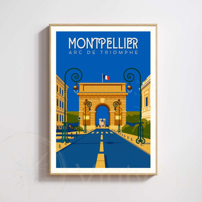 Affiche Montpellier – Arc de Triomphe | Poster vintage patrimoine français | Décoration murale sud de la France