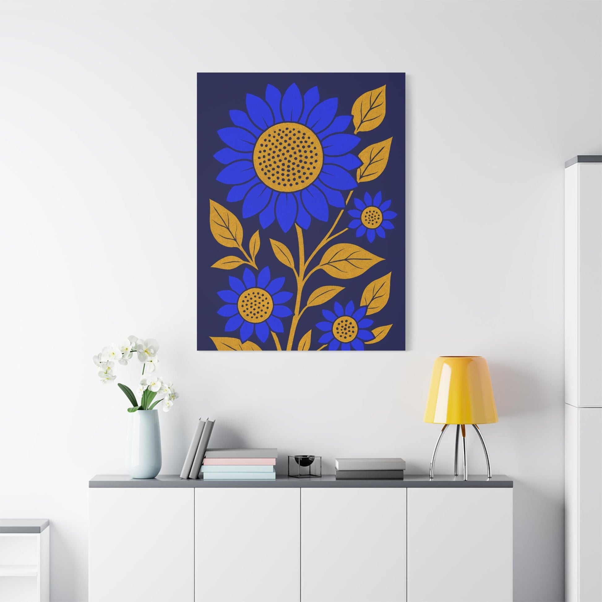 Bold Floral Canvas Art Print, Blue Sunflower Wall Decor, Home Decoration, Gift for Garden Lovers, Nursery Wall Art, Modern Art Piece
