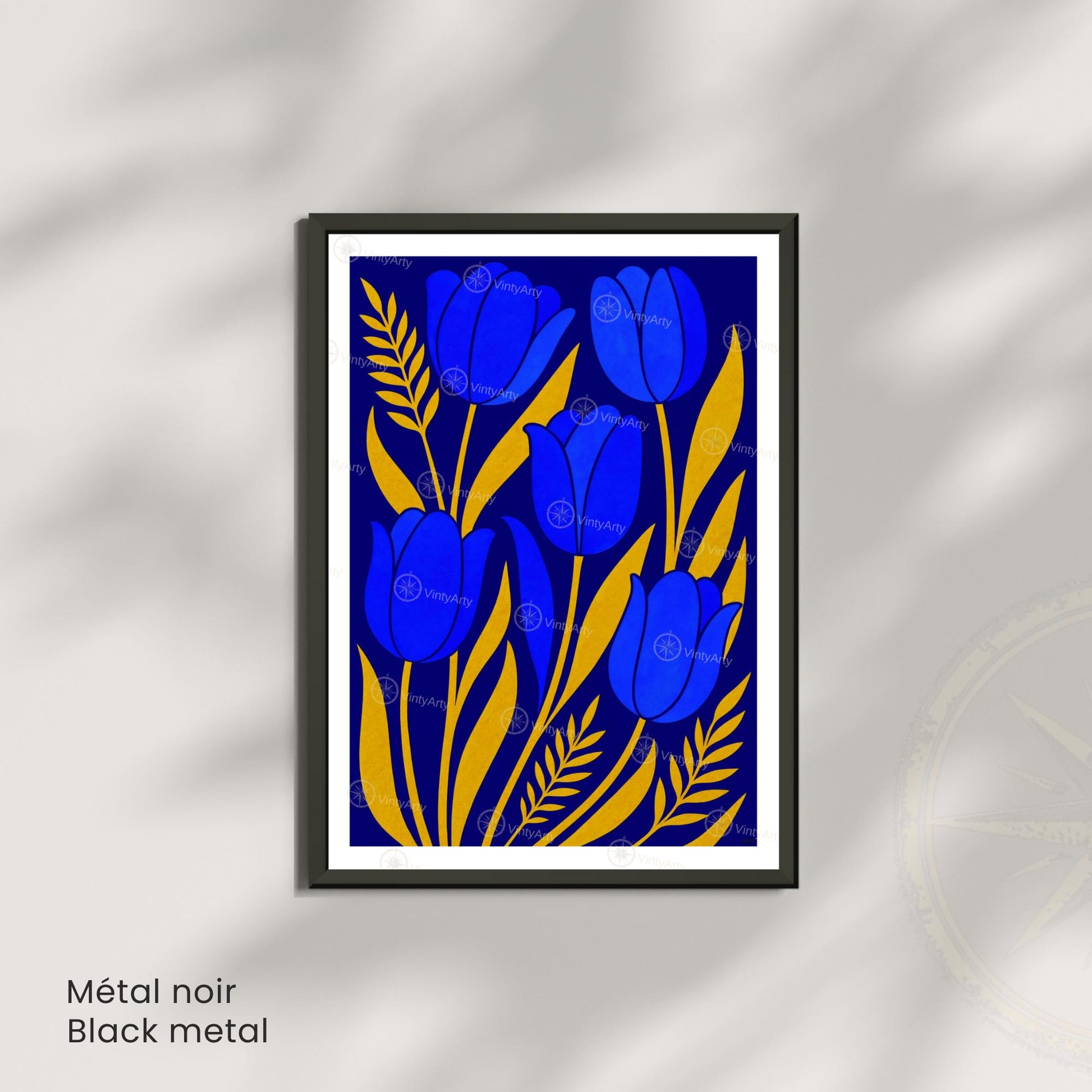 Affiche Tulipes Bleues et Or | Poster Botanique Moderne | Illustration Florale Murale