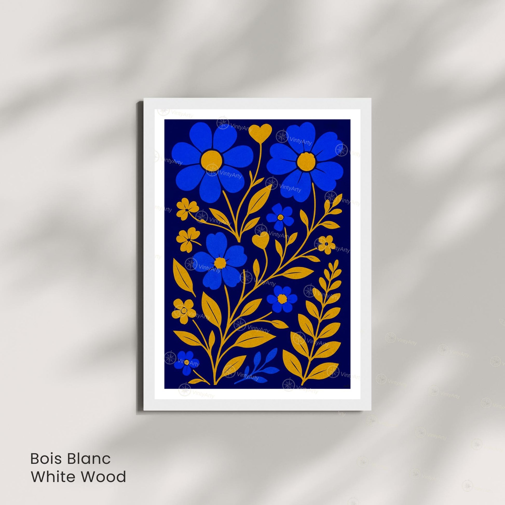 Affiche Fleurs Bleues et Or | Poster Botanique Moderne | Décoration Murale Florale