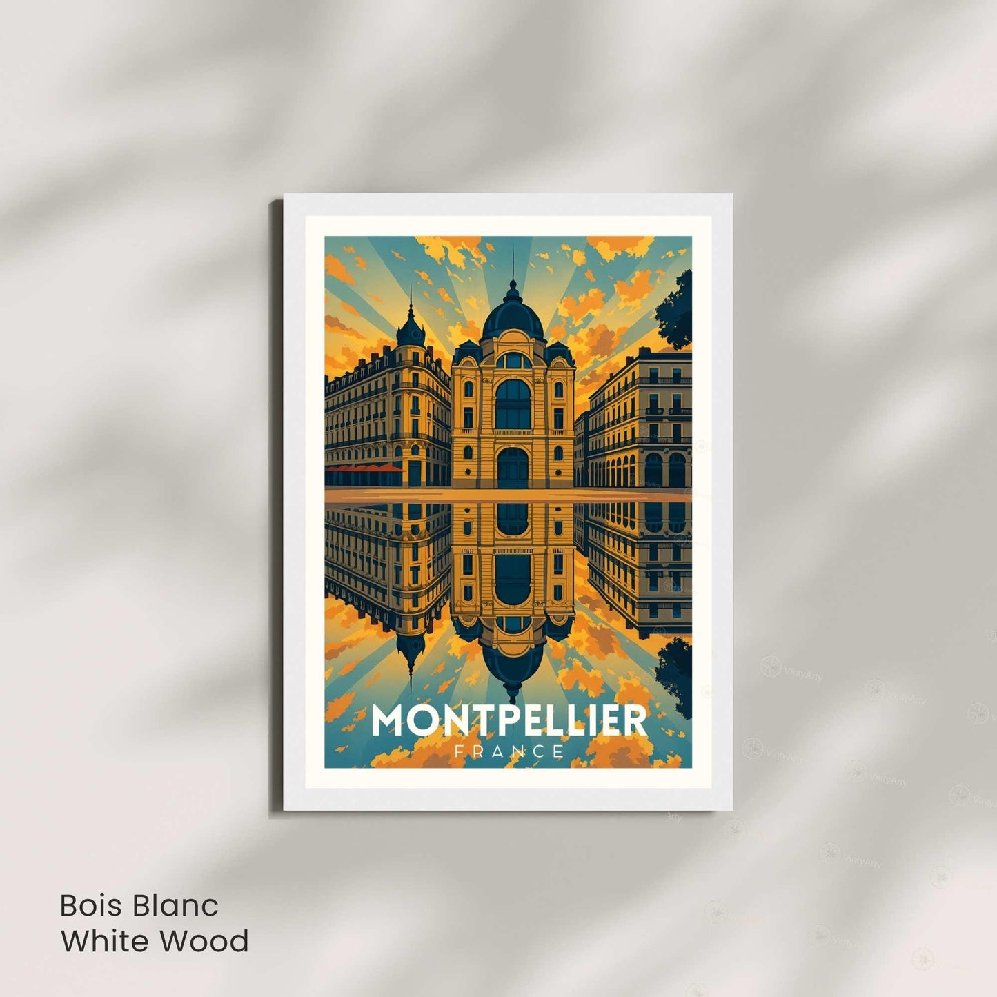 Affiche Montpellier – Architecture haussmannienne au coucher du soleil | Poster vintage sud de la France | Décoration murale voyage