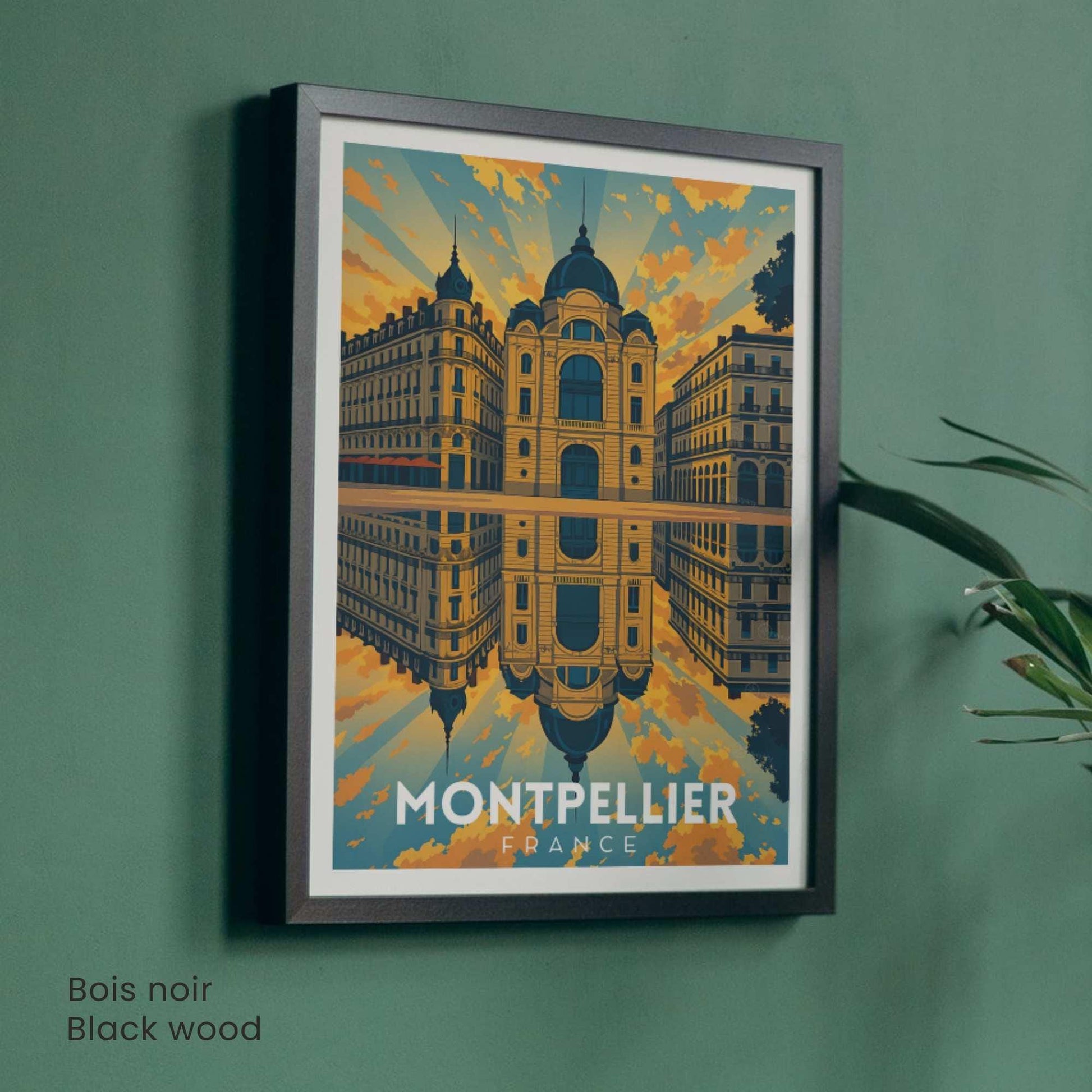 Affiche Montpellier – Architecture haussmannienne au coucher du soleil | Poster vintage sud de la France | Décoration murale voyage