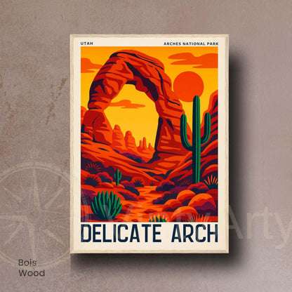 Affiche Delicate Arch Utah | Poster Vintage Parc National Arches | Illustration Désert USA