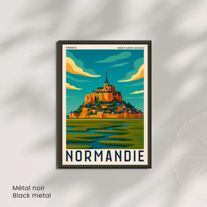 Affiche Mont-Saint-Michel Normandie | Poster Vintage France | Illustration Murale Voyage