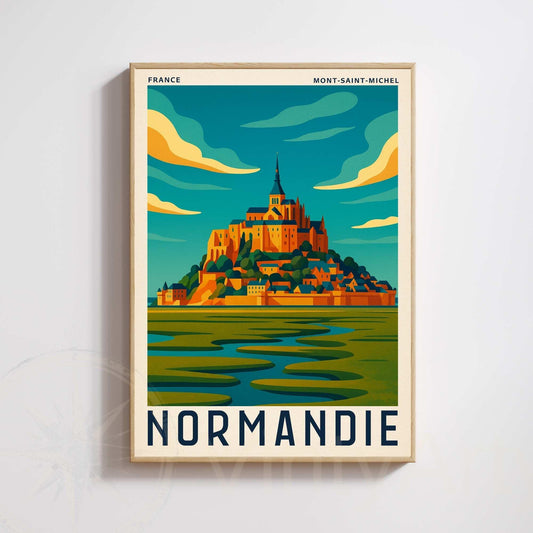 Affiche Mont-Saint-Michel Normandie | Poster Vintage France | Illustration Murale Voyage
