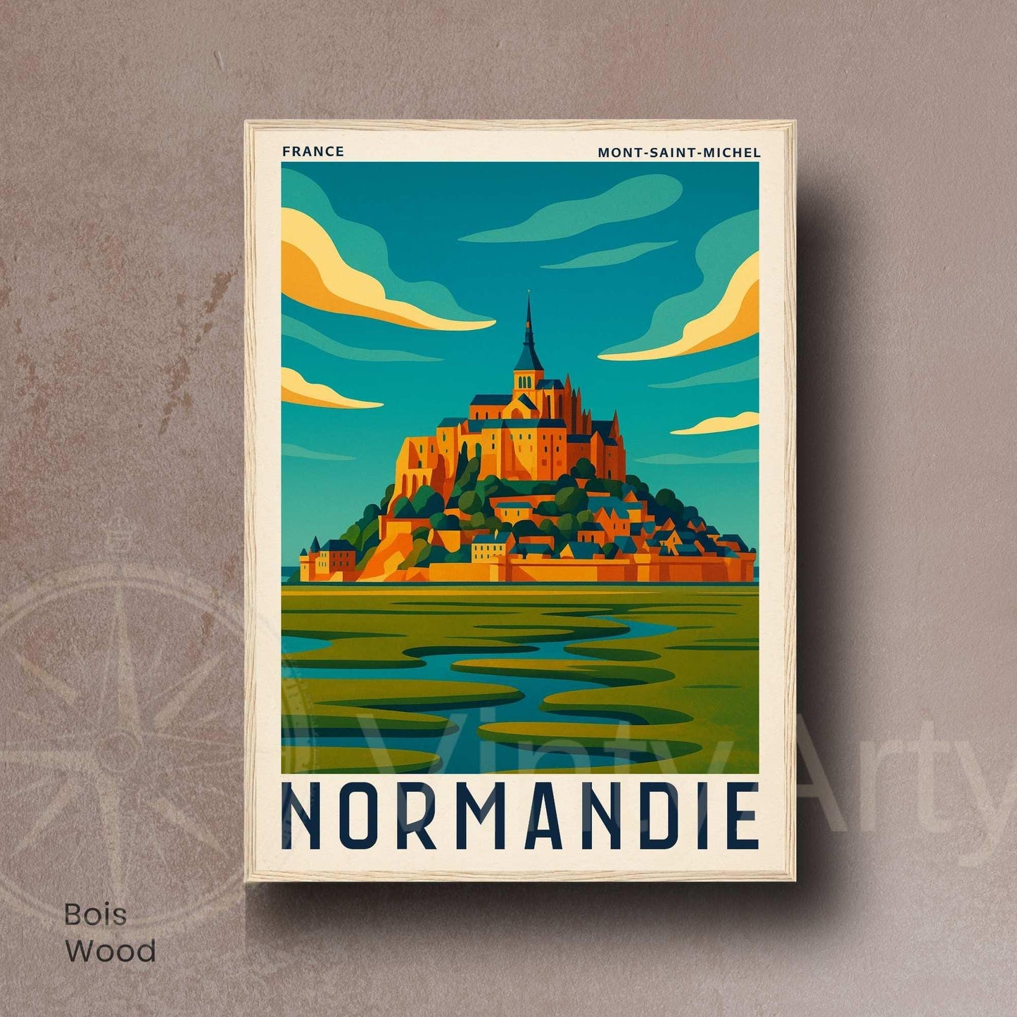 Affiche Mont-Saint-Michel Normandie | Poster Vintage France | Illustration Murale Voyage