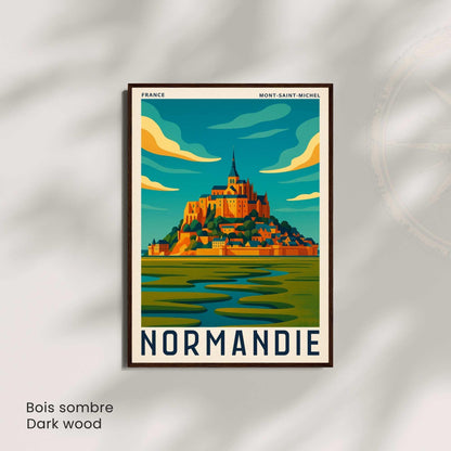 Affiche Mont-Saint-Michel Normandie | Poster Vintage France | Illustration Murale Voyage