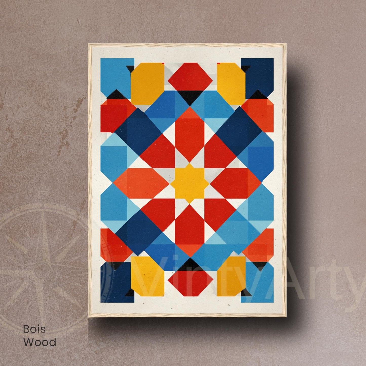 Affiche géométrique Bauhaus & art islamique | Poster abstrait moderne rouge bleu jaune | Décoration murale design