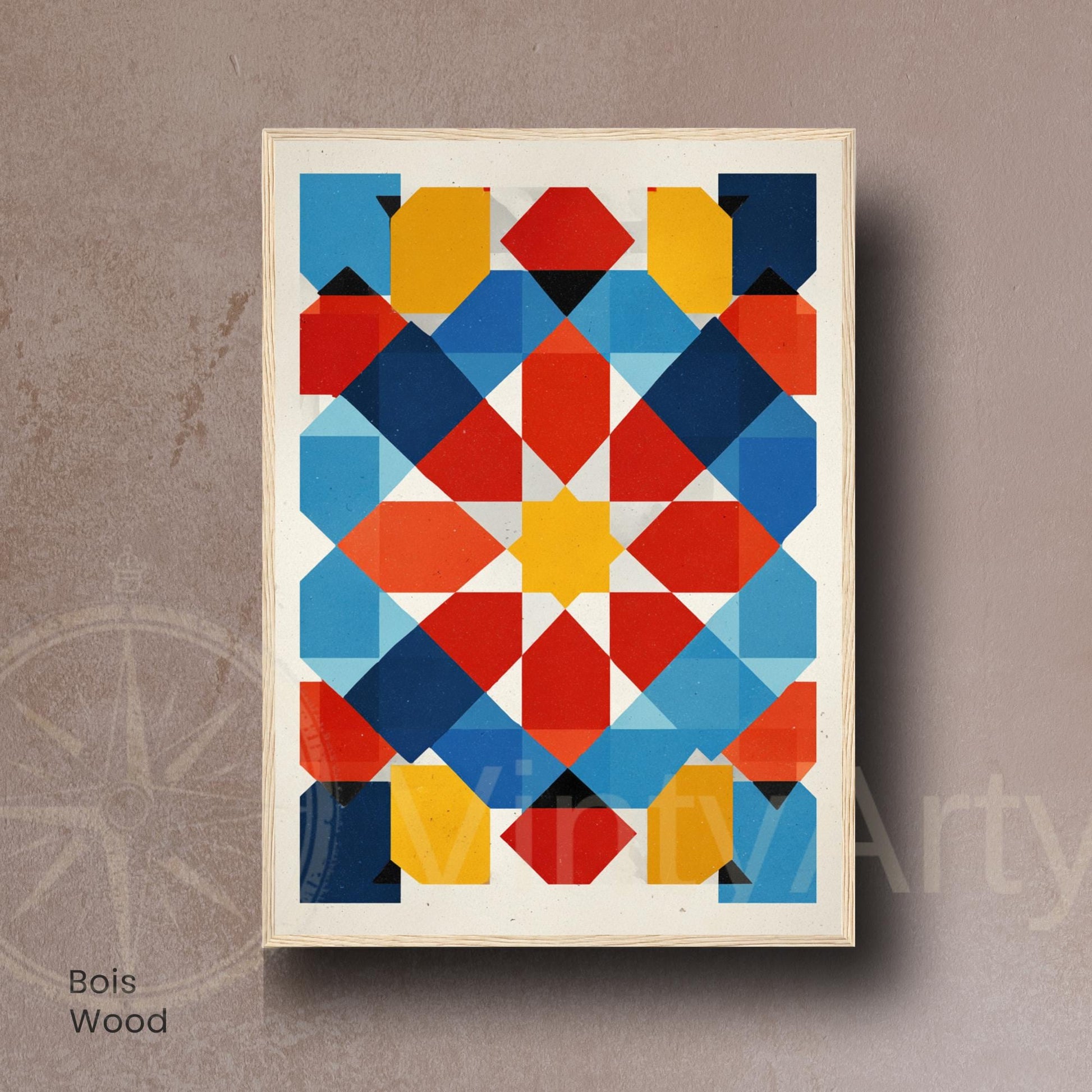 Affiche géométrique Bauhaus & art islamique | Poster abstrait moderne rouge bleu jaune | Décoration murale design