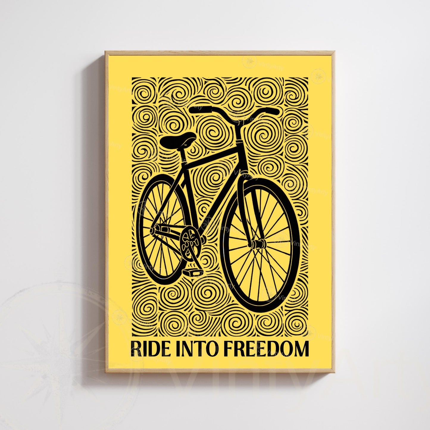 Bicycle Poster | Black and Yellow Linocut Style Print | Cycling Wall Art & Modern Decor | Vintage bike poster
