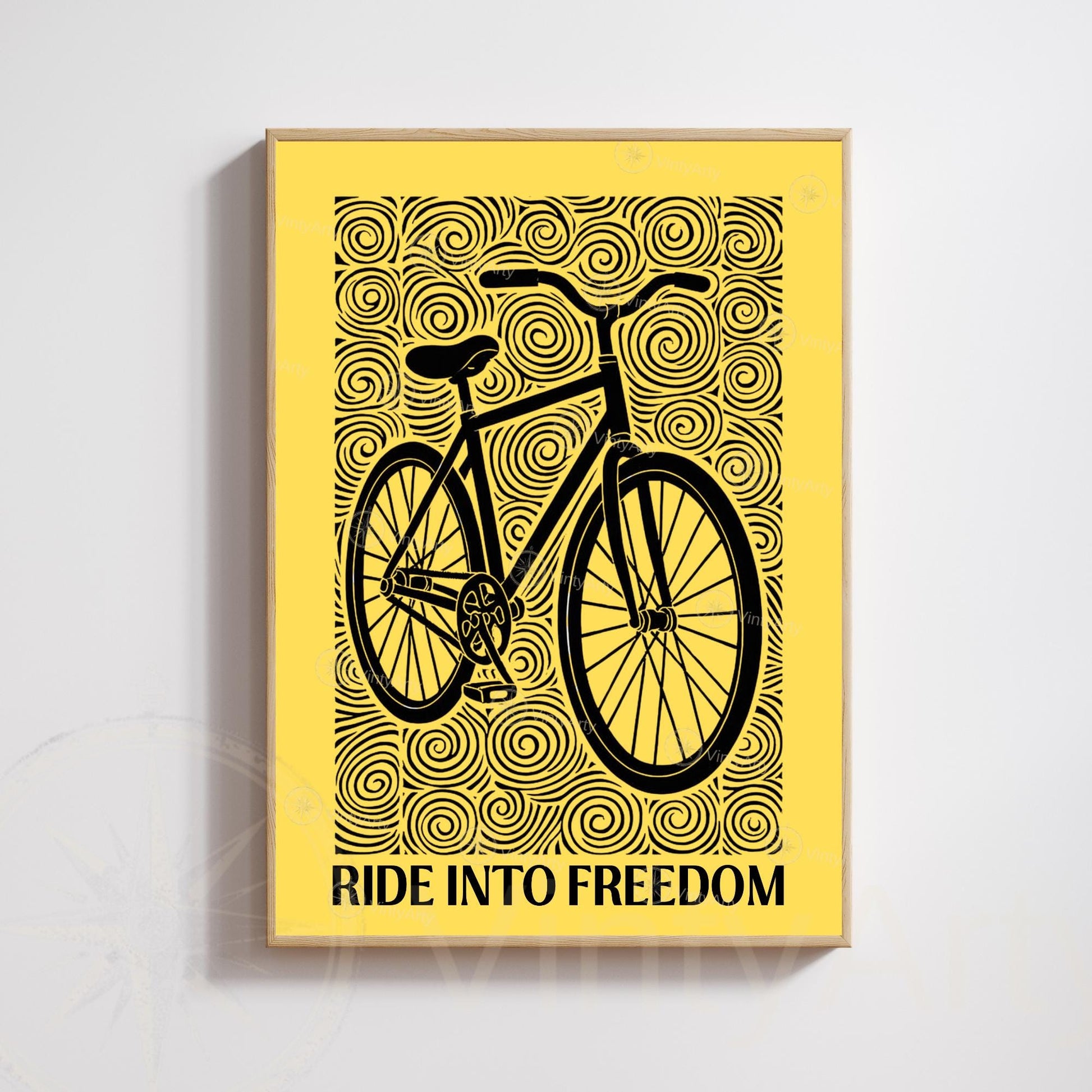 Bicycle Poster | Black and Yellow Linocut Style Print | Cycling Wall Art & Modern Decor | Vintage bike poster