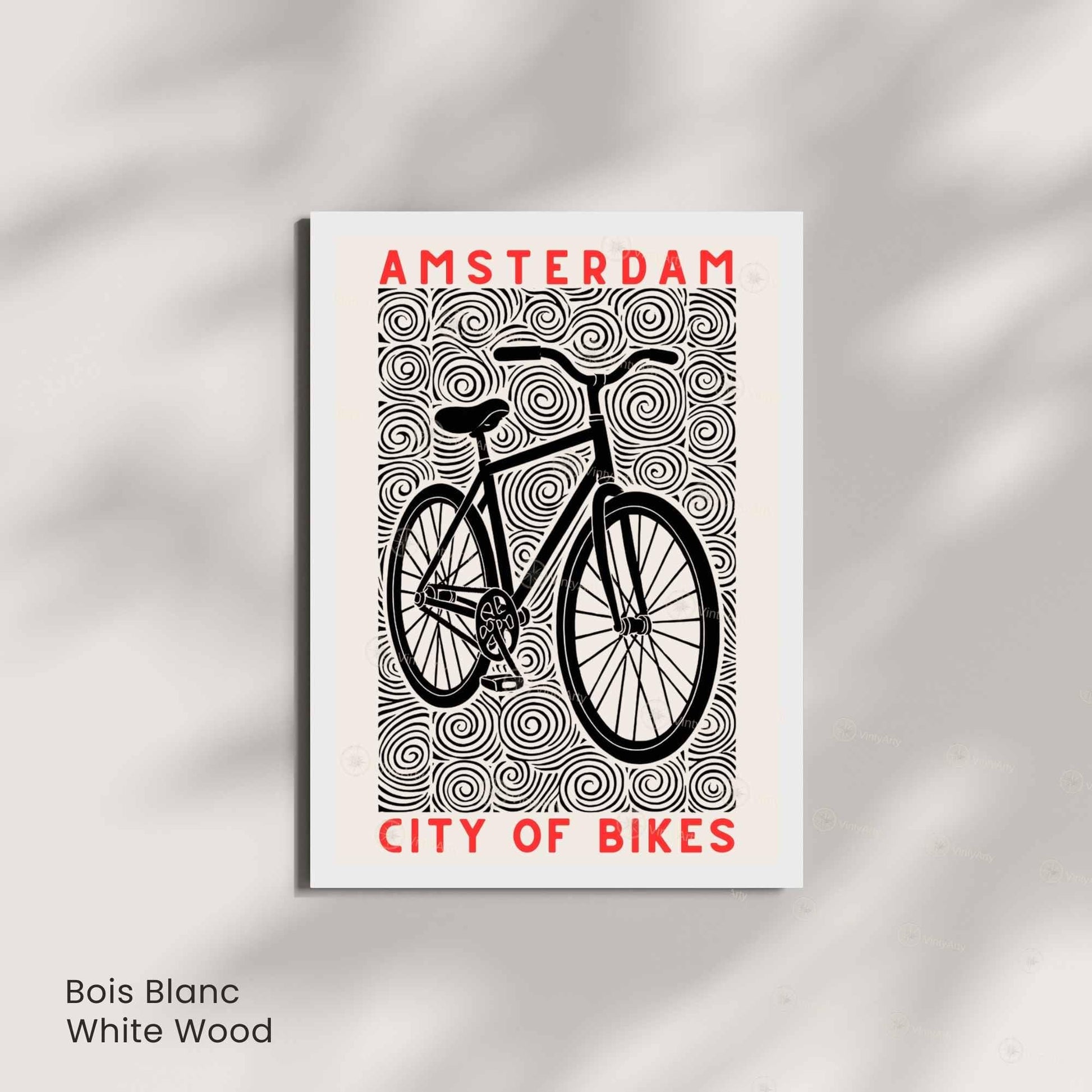 Affiche Amsterdam "City of Bikes" | Poster vélo linogravure noir et blanc | Décoration murale voyage & cyclisme