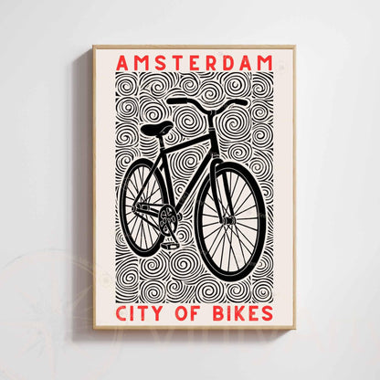 Bicycle Poster | Black and Yellow Linocut Style Print | Cycling Wall Art & Modern Decor | Vintage bike poster