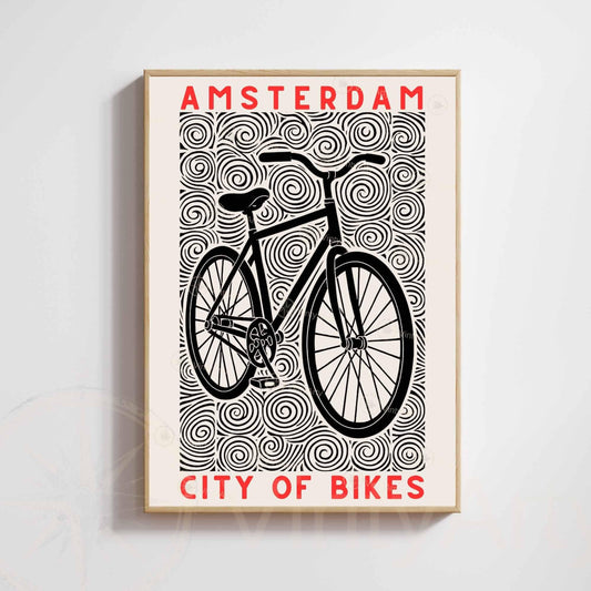 Bicycle Poster | Black and Yellow Linocut Style Print | Cycling Wall Art & Modern Decor | Vintage bike poster