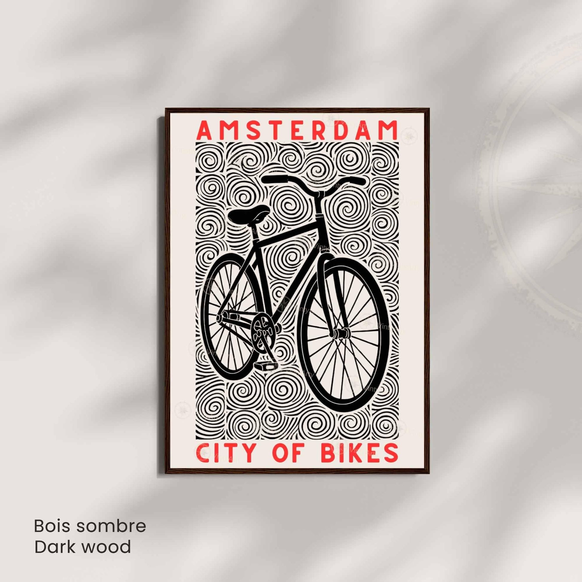 Affiche Amsterdam "City of Bikes" | Poster vélo linogravure noir et blanc | Décoration murale voyage & cyclisme